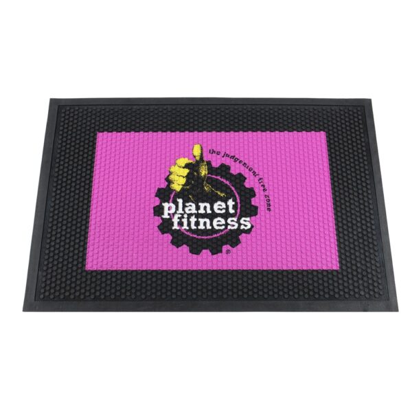 Dirt Stopper Outdoor Entrance Mat: Rubber scraper welcome mat with custom graphics to stop dirt and enhance safety.